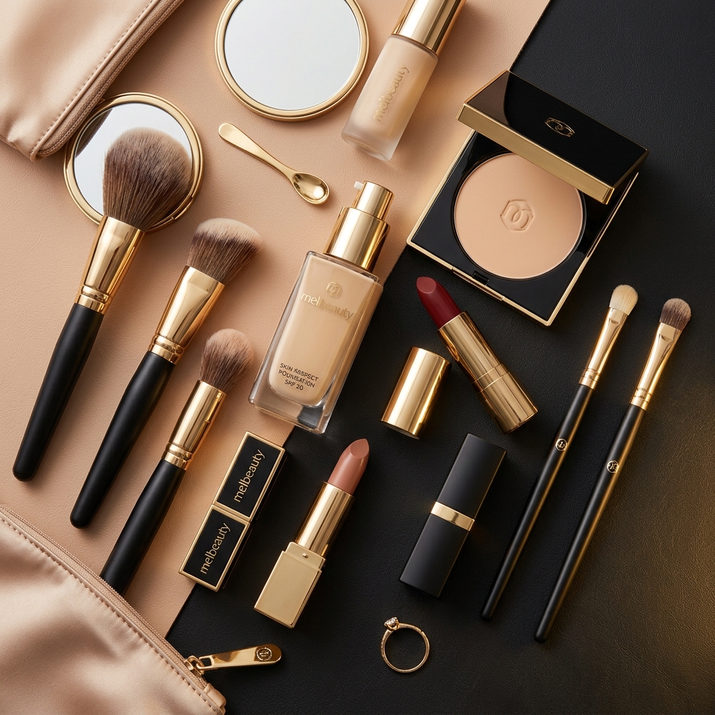 Produtos e pincéis de maquiagem premium